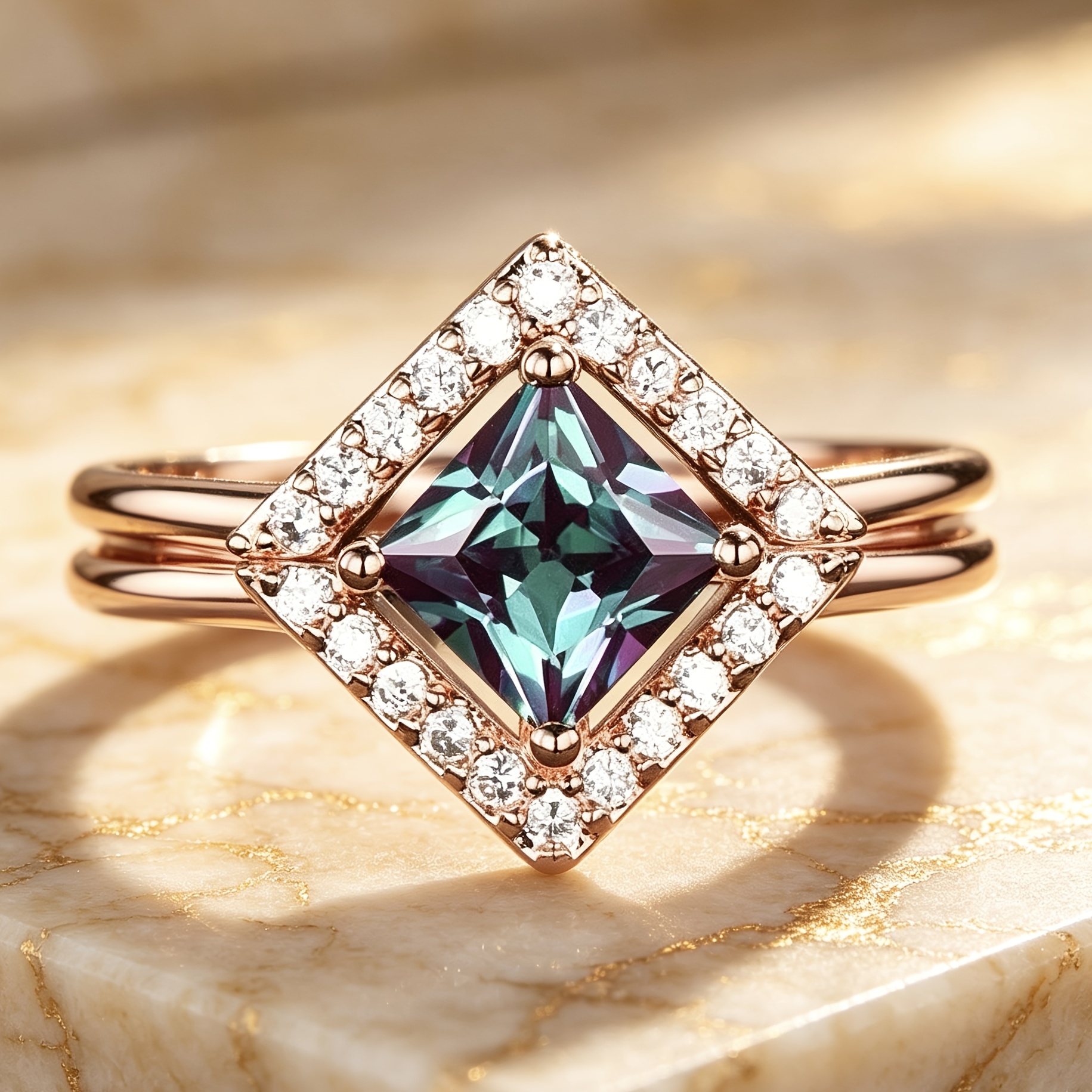 Princess Square Dazzling Zirconium Couple Engagement Ring